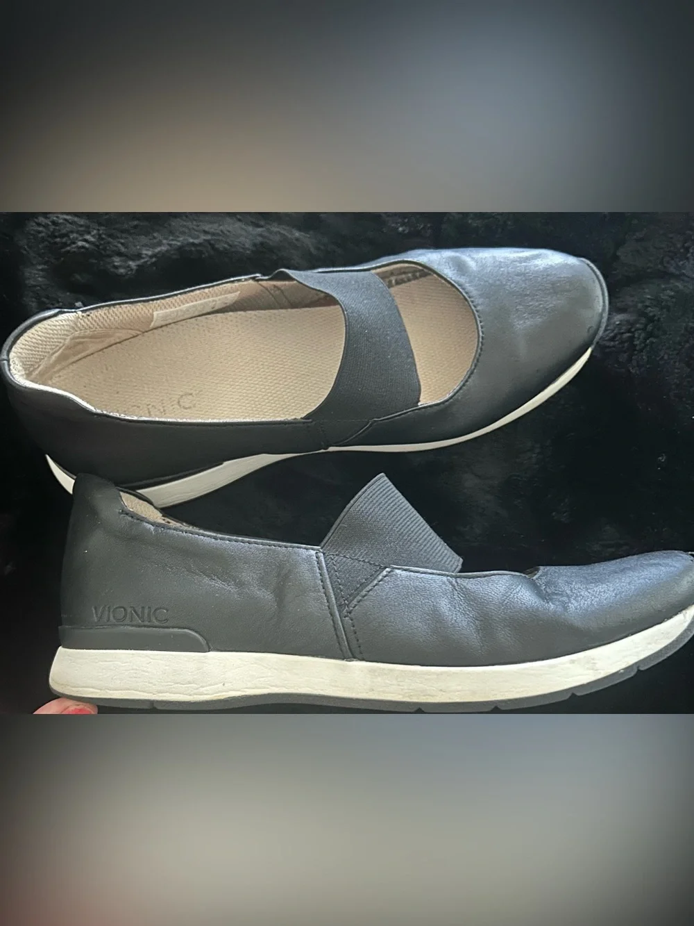 Vionic Cadee Mary Jane Ballet Sneakers Black Size 9 Elastic Arch Support Comfy